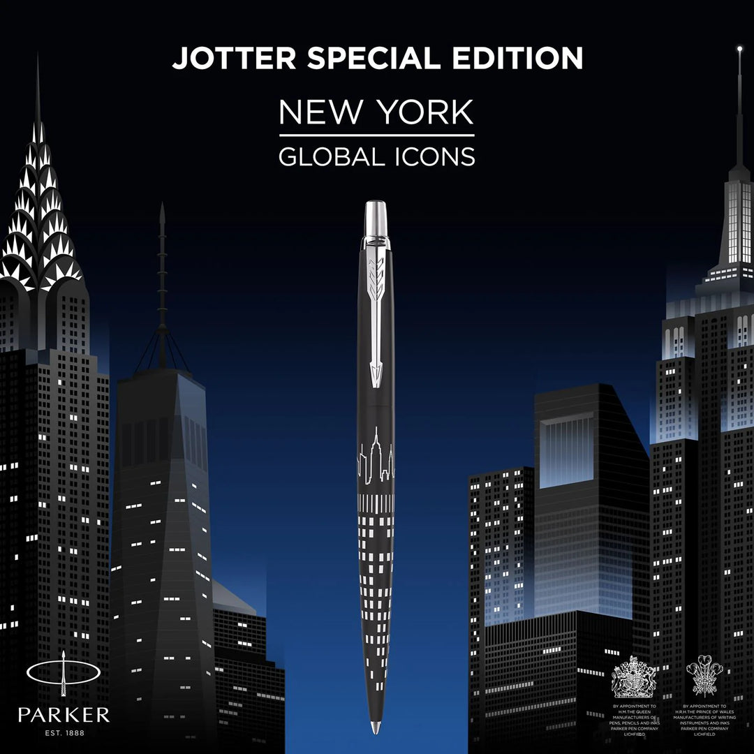 Parker Jotter Classic (PREMIUM) Ballpoint Pen - New York Special Edition Black Chrome Trim