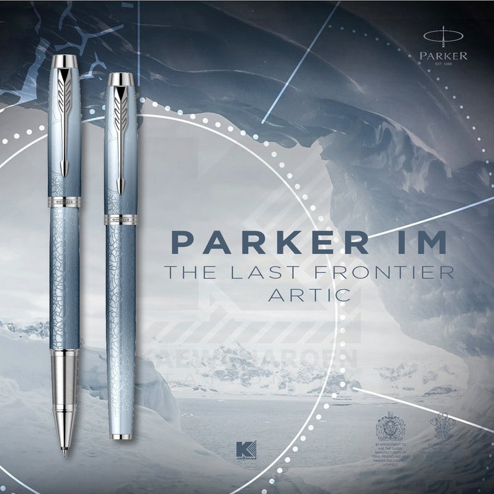 KSG set - Notebook SET & Double Pens (Parker IM PREMIUM Frontier Rollerball & Ballpoint Pen - Grey Blue Polar Chrome Trim) with RHODIA A6 Notebook - KSGILLS.com | The Writing Instruments Expert