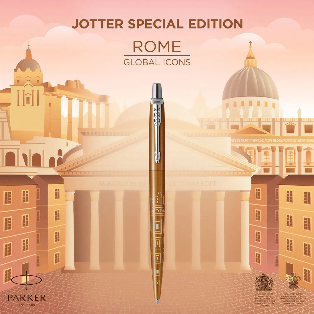 Parker Jotter Classic (PREMIUM) Ballpoint Pen - Rome Special Edition Brown Chrome Trim