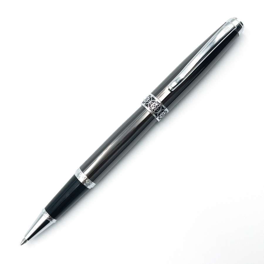 Alain Delon Florence Mandy Rollerball Pen - Grey Dark Titanium Chrome Trim (with LASER Engraving) - KSGILLS.com | The Writing Instruments Expert