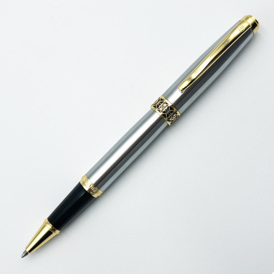 Alain Delon Florence Mandy Rollerball Pen - Steel Gold Trim (with LASER Engraving) - KSGILLS.com | The Writing Instruments Expert