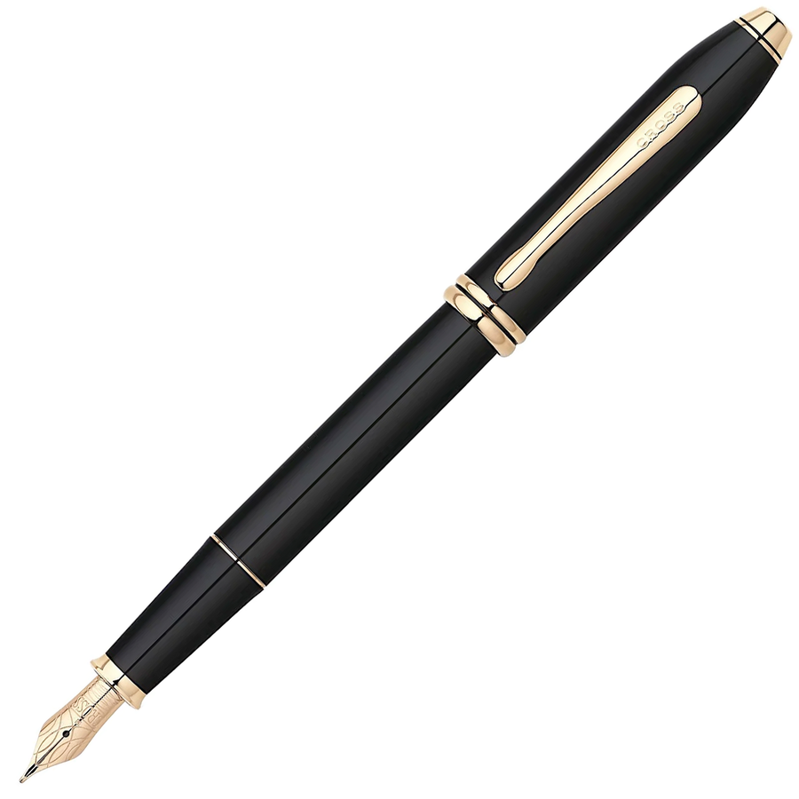 Cross Townsend Fountain Pen - Black Lacquer Gold Trim 18K - KSGILLS.com | The Writing Instruments Expert