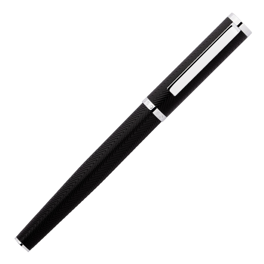 Hugo Boss Formation Rollerball Pen - Black Herringbone Chrome Trim - KSGILLS.com | The Writing Instruments Expert