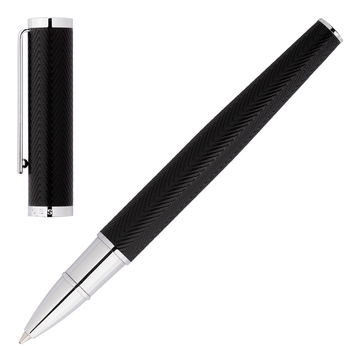 Hugo Boss Formation Rollerball Pen - Black Herringbone Chrome Trim - KSGILLS.com | The Writing Instruments Expert