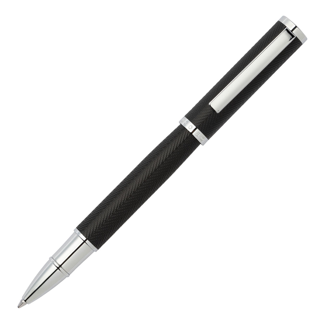 Hugo Boss Formation Rollerball Pen - Black Herringbone Chrome Trim - KSGILLS.com | The Writing Instruments Expert