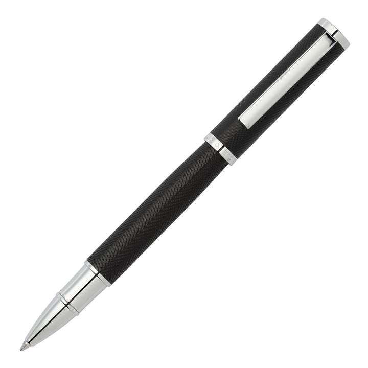 Hugo Boss Formation Rollerball Pen - Black Herringbone Chrome Trim - KSGILLS.com | The Writing Instruments Expert