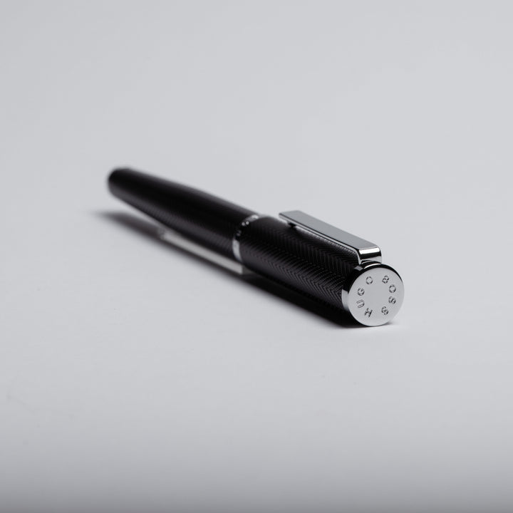 Hugo Boss Formation Rollerball Pen - Black Herringbone Chrome Trim - KSGILLS.com | The Writing Instruments Expert
