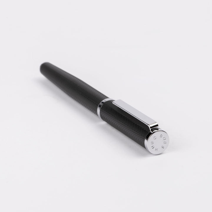 Hugo Boss Formation Rollerball Pen - Black Herringbone Chrome Trim - KSGILLS.com | The Writing Instruments Expert