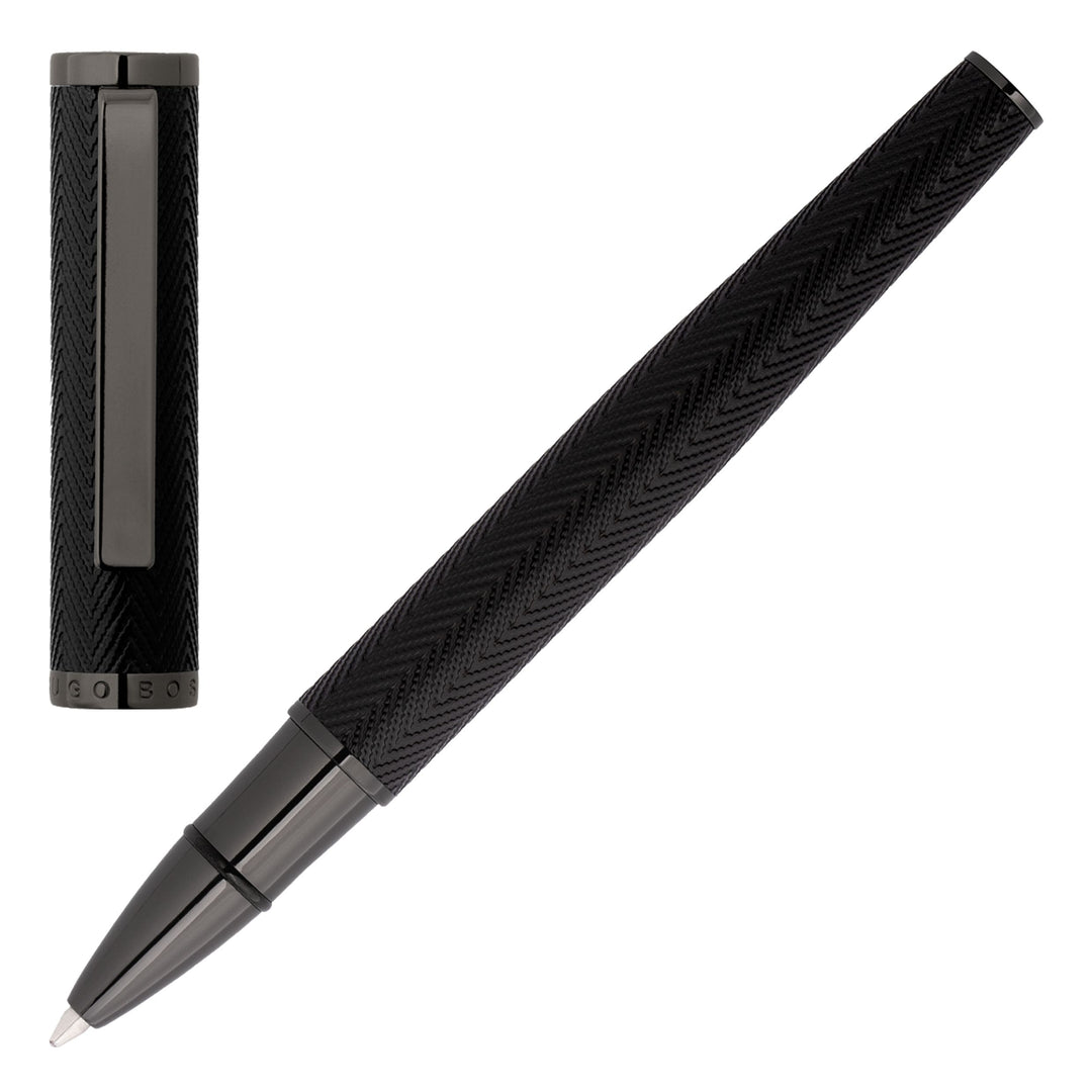 Hugo Boss Formation Rollerball Pen - Gun Metal Black Herringbone Achromatic - KSGILLS.com | The Writing Instruments Expert