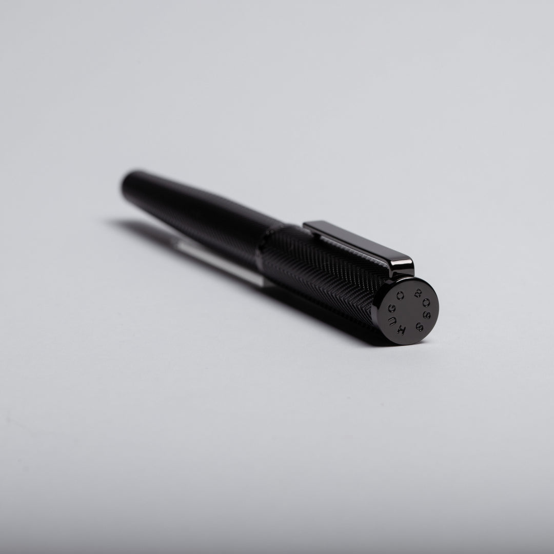 Hugo Boss Formation Rollerball Pen - Gun Metal Black Herringbone Achromatic - KSGILLS.com | The Writing Instruments Expert