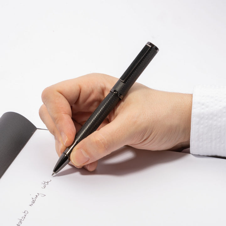 Hugo Boss Formation Rollerball Pen - Gun Metal Black Herringbone Achromatic - KSGILLS.com | The Writing Instruments Expert