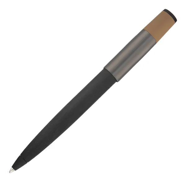 Hugo Boss Gear Balance Ballpoint Pen - 2 Tone Black Body Titanium Grey Brown Cap Black Trims