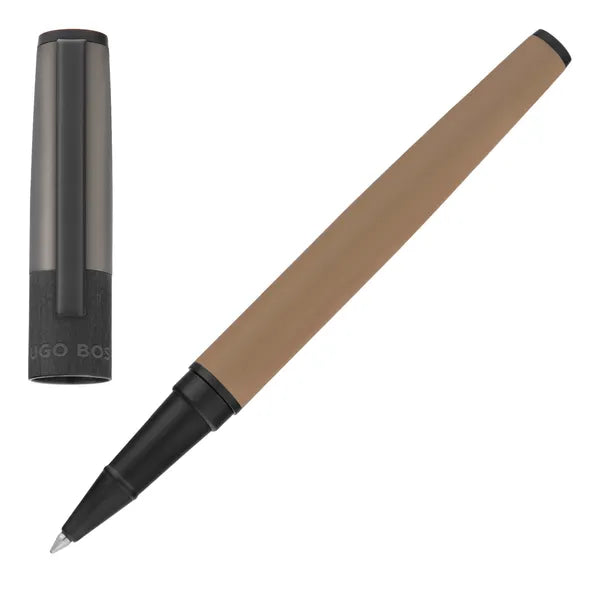 Hugo Boss Gear Balance Rollerball Pen - 2 Tone Brown Body Titanium Grey Cap Black Trims