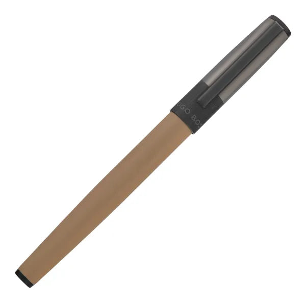 Hugo Boss Gear Balance Rollerball Pen - 2 Tone Brown Body Titanium Grey Cap Black Trims