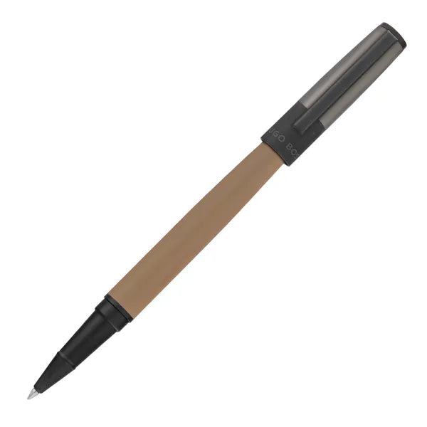 Hugo Boss Gear Balance Rollerball Pen - 2 Tone Brown Body Titanium Grey Cap Black Trims