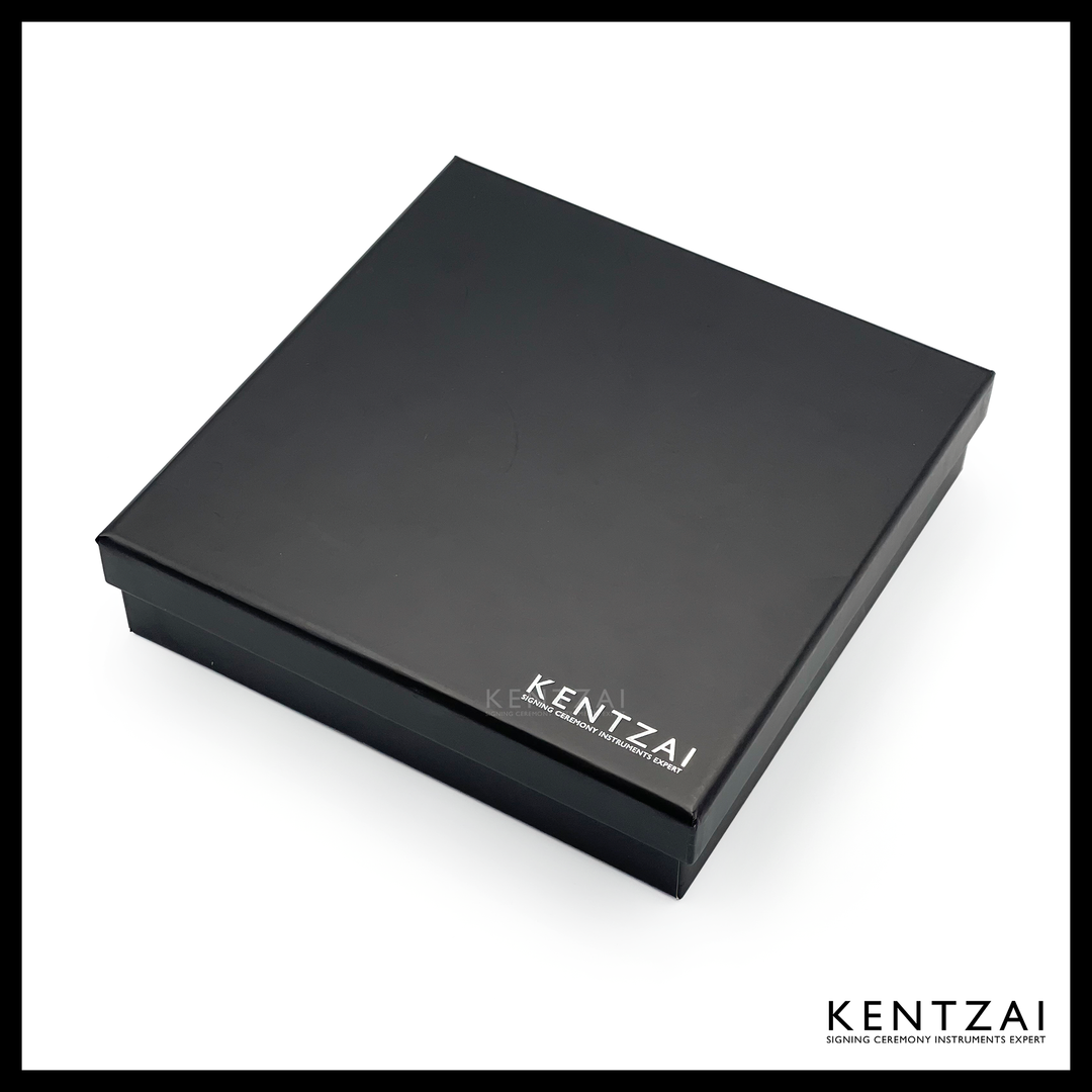 KENTZAI Desk Pen Stand - WOOD Brown NYATOH - DOUBLE Rollerball Pen - GOLD Trim - Signing Ceremony Set