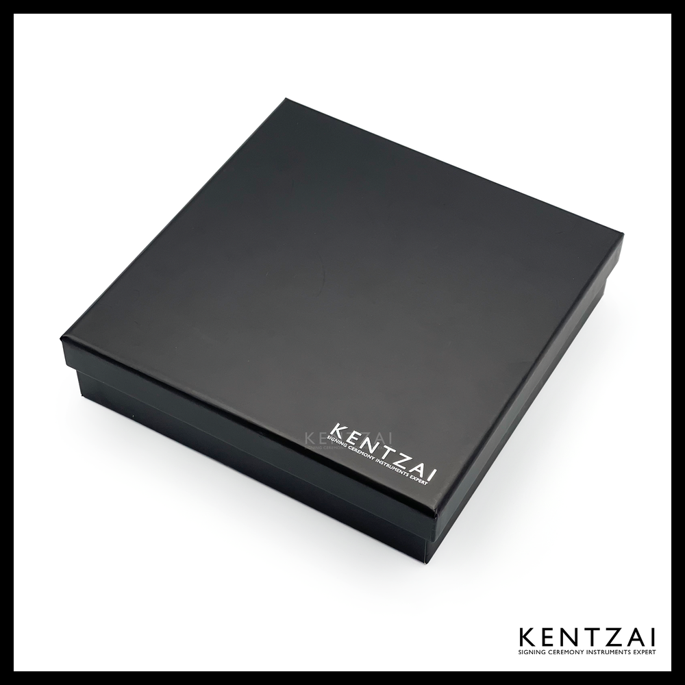 KENTZAI Desk Pen Stand - Black MARBLE Marquina Chrome Trim - (DOUBLE Pens) - FULL CHROME ROLLERBALL - Signing Ceremony Set - KSGILLS.com | The Writing Instruments Expert