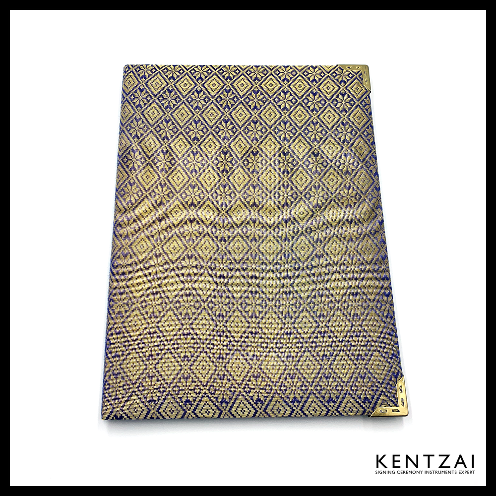 KENTZAI Signing Ceremony Document Folder SONGKET Cloth - Blue - KSGILLS.com | The Writing Instruments Expert