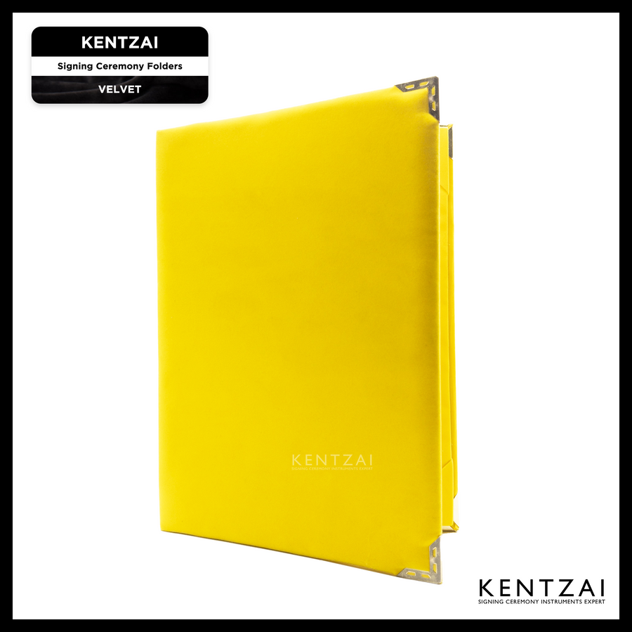 KENTZAI Signing Ceremony Document Folder Standard Velvet - Royal Yellow - KSGILLS.com | The Writing Instruments Expert