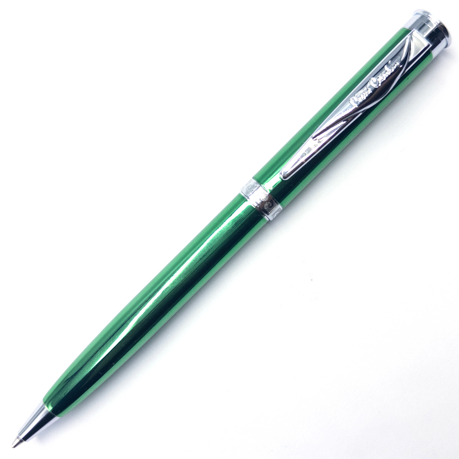 Pierre Cardin Essential Ballpoint Pen - Green Chrome Trim Lacquer Shinny (with LASER Engraving) - KSGILLS.com | The Writing Instruments Expert
