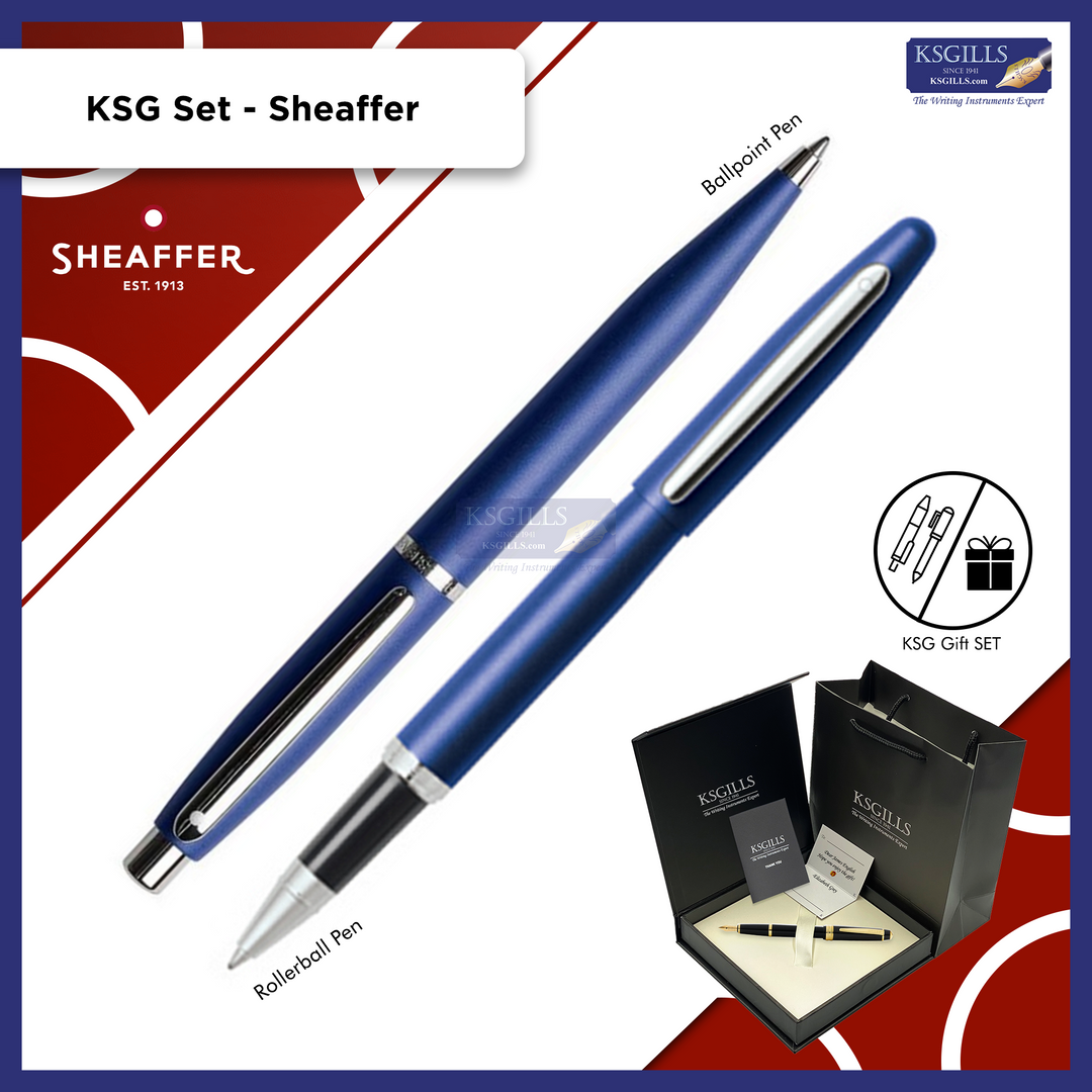 KSG set - Sheaffer VFM SET Rollerball & Ballpoint Pen - Matte Blue (with KSGILLS Premium Gift Box) - KSGILLS.com | The Writing Instruments Expert