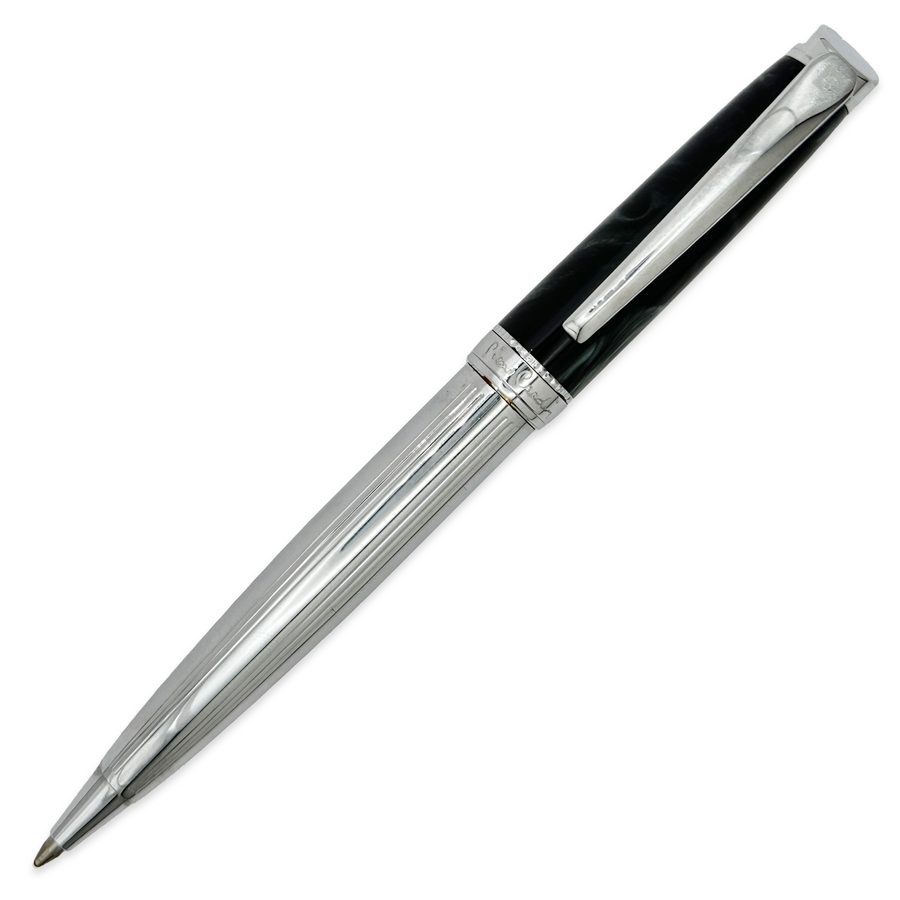 Pierre Cardin Merlot Ballpoint Pen - Silver Body Black Marble Cap Chrome Trim (with LASER Engraving) - KSGILLS.com | The Writing Instruments Expert