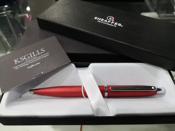 Sheaffer VFM Ballpoint Pen Matte - Red Radical Excessive Chrome Trim (with LASER Engraving) - KSGILLS.com | The Writing Instruments Expert