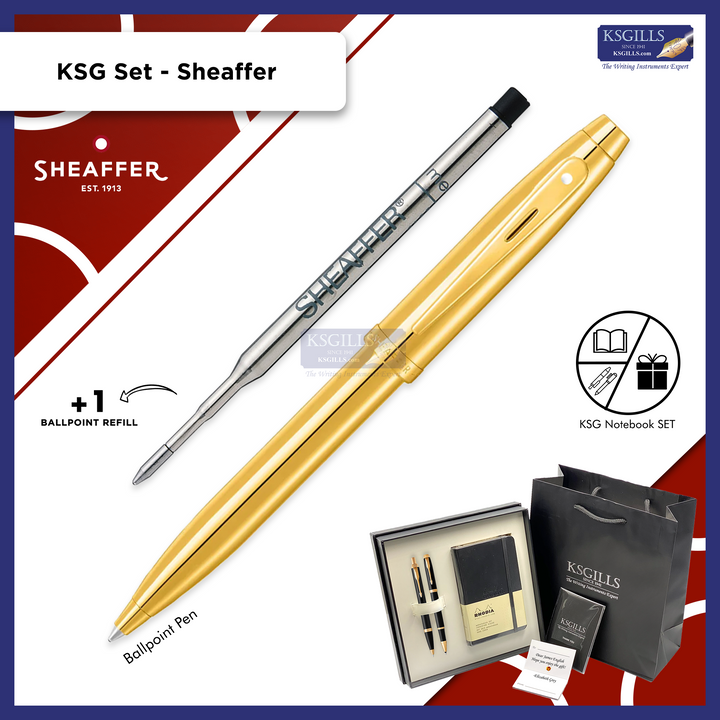 KSG set - Single Pen SET - Sheaffer 100 Ballpoint Pen - Gold - Glossy Full Gold PVD