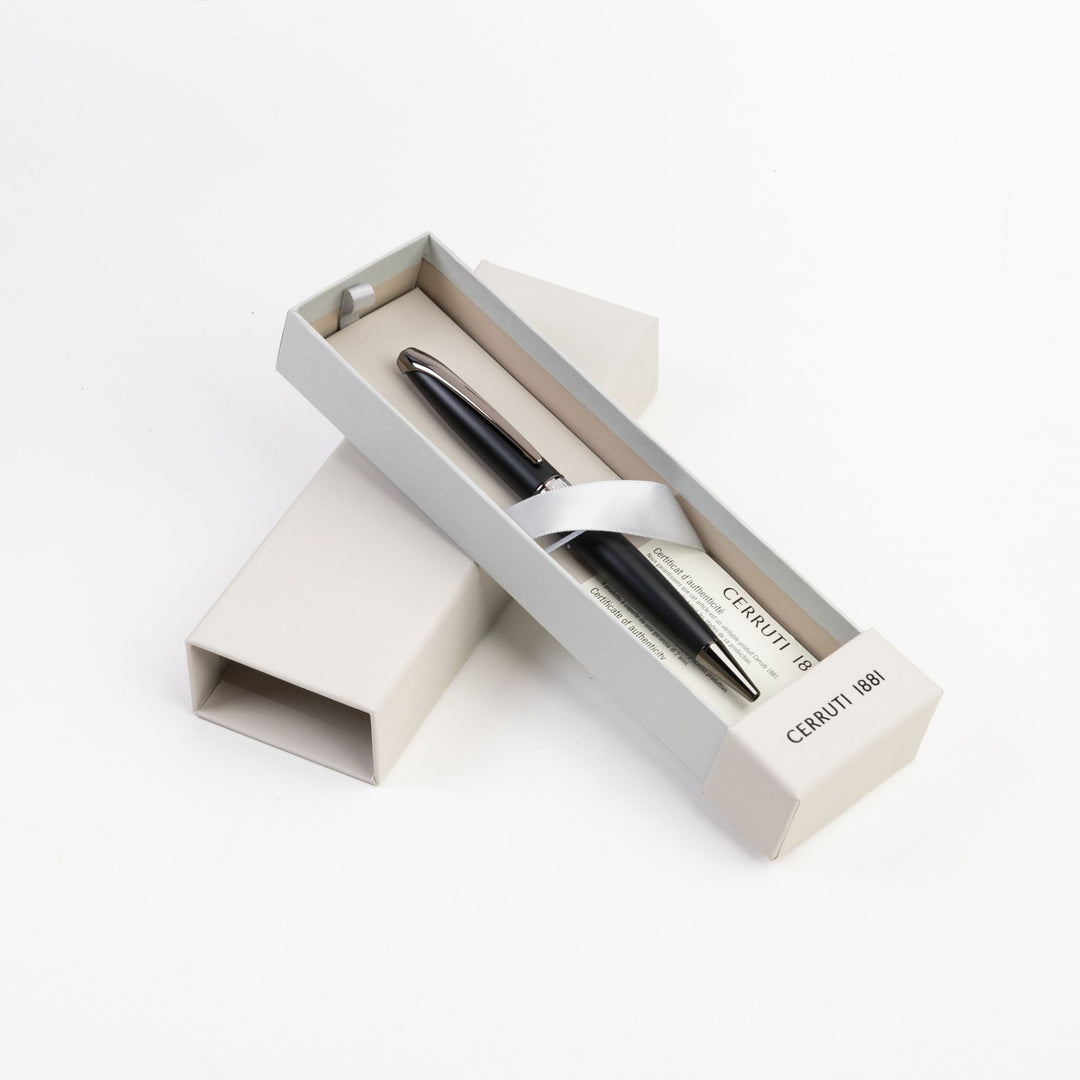 Cerruti 1881 Abbey Ballpoint Pen - Matte Black Chrome Trim - KSGILLS.com | The Writing Instruments Expert