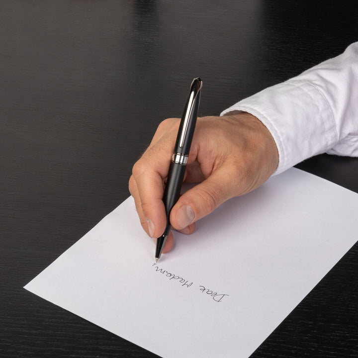 Cerruti 1881 Abbey Ballpoint Pen - Matte Black Chrome Trim - KSGILLS.com | The Writing Instruments Expert