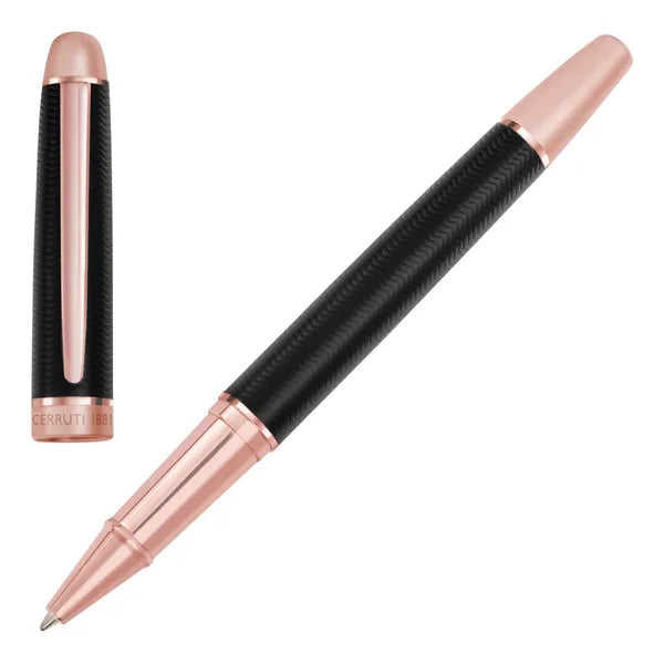 KSG set - Single Pen SET - Cerruti 1881 Holborn Rollerball Pen - Black Rose Gold Trim with Additional Rollerball Black Refill (with KSGILLS Premium Gift Box)