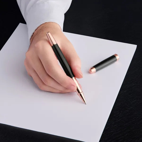 KSG set - Single Pen SET - Cerruti 1881 Holborn Rollerball Pen - Black Rose Gold Trim with Additional Rollerball Black Refill (with KSGILLS Premium Gift Box)