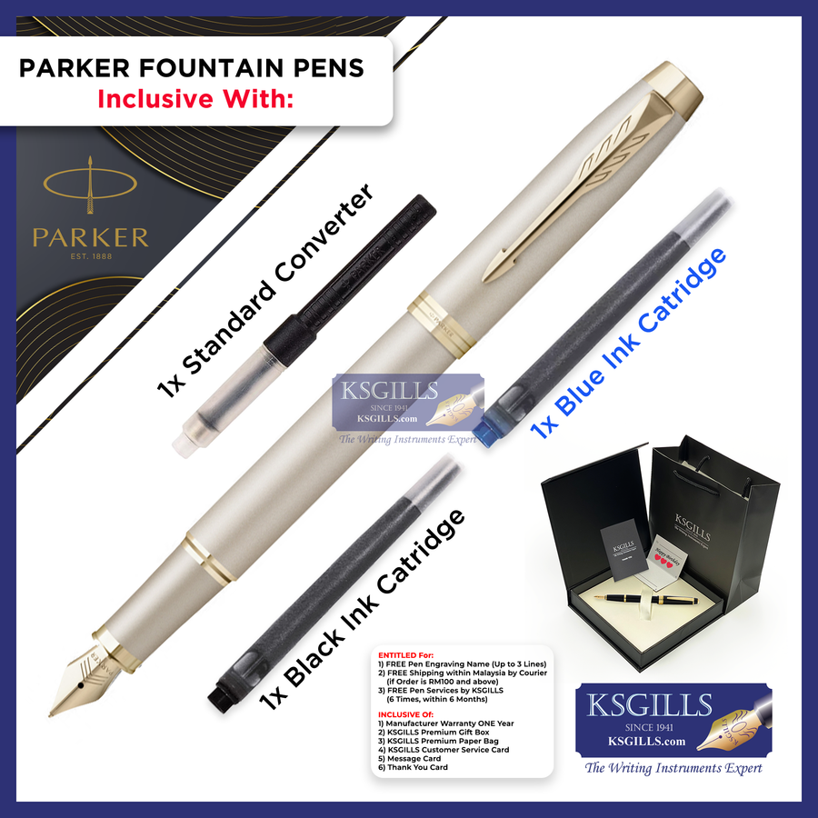 KSG set - Single Pen SET - Parker IM Fountain Pen - Champagne Gold Monochrome - KSGILLS.com | The Writing Instruments Expert