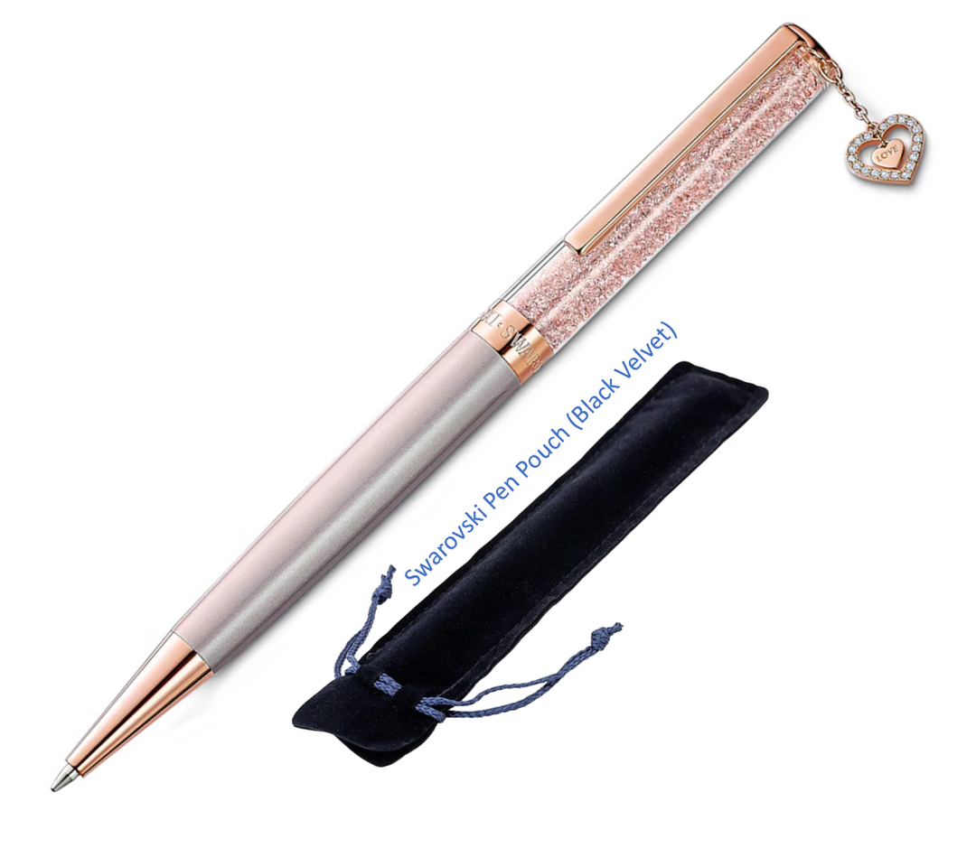 Swarovski Crystalline Glossy Shinny (with Pointiage Heart) Ballpoint Pen - Rose Gold Trim (with LASER Engraving) - KSGILLS.com | The Writing Instruments Expert