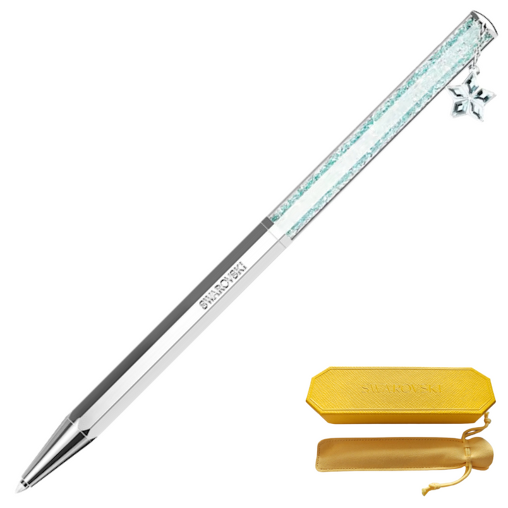 Swarovski Crystalline Octagon Ballpoint Pen - STAR Blue Silver Chrome Trim (with LASER Engraving) - KSGILLS.com | The Writing Instruments Expert