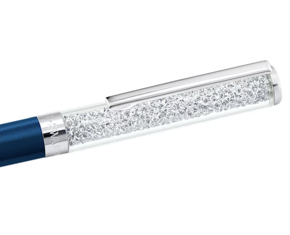 Swarovski Crystalline Ballpoint Pen - Blue Chrome Trim (with LASER Engraving) - KSGILLS.com | The Writing Instruments Expert