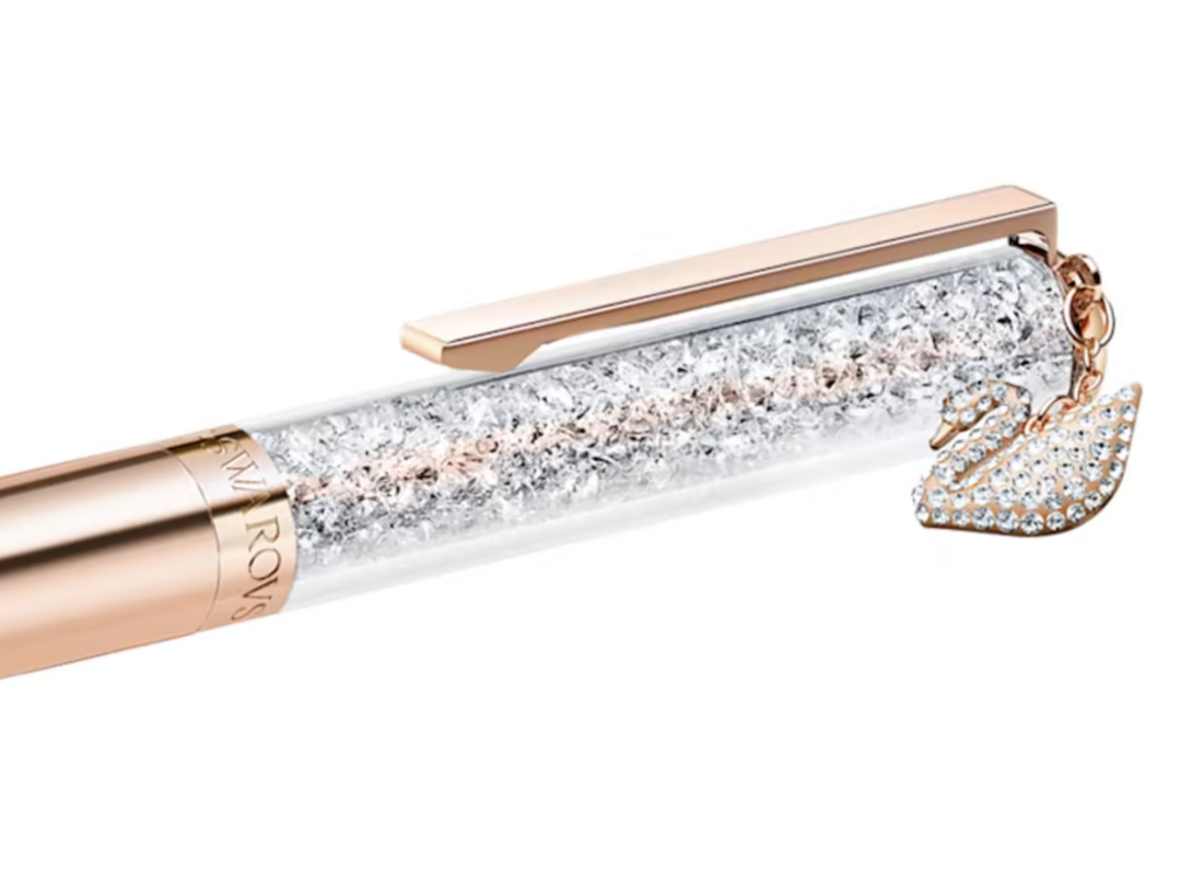 Swarovski Crystalline Ballpoint Pen - Rose Gold Trim (with Pointiage Swan Charm) (with LASER Engraving) - KSGILLS.com | The Writing Instruments Expert