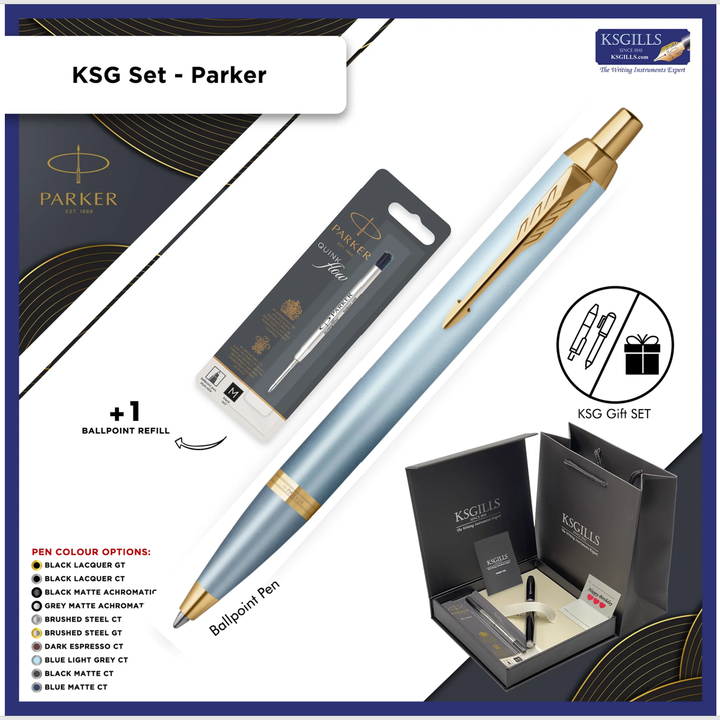 Parker IM Ballpoint Pen - Writing Rituals - Blue Gold Trim - Refill Black Medium (M)