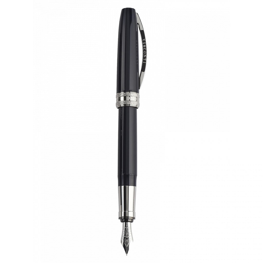 Visconti Michelangelo True Black Chrome Trim Fountain Pen - KSGILLS.com | The Writing Instruments Expert
