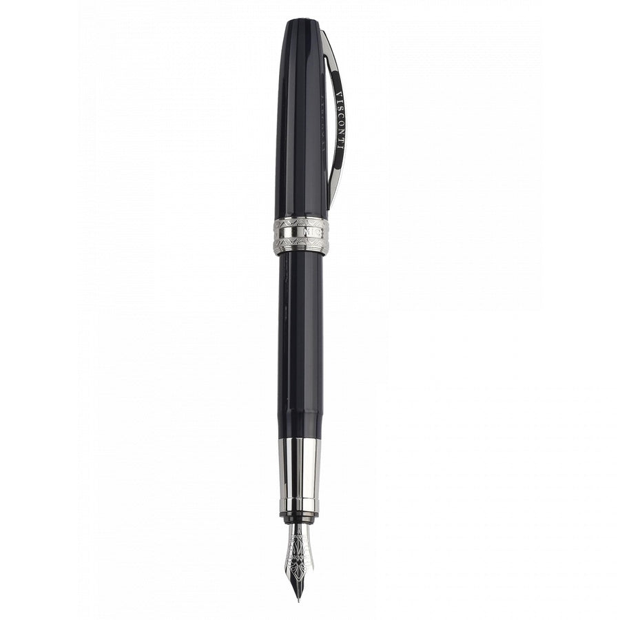 Visconti Michelangelo True Black Chrome Trim Fountain Pen - KSGILLS.com | The Writing Instruments Expert