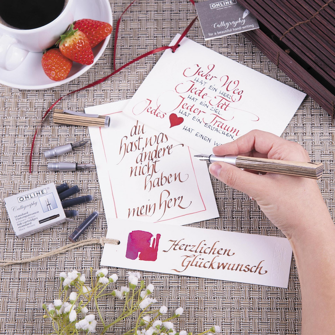 Online Newood Calligraphy Pen - Bamboo Brown Chrome Trim Fountain Pen (3 in 1) - KSGILLS.com | The Writing Instruments Expert