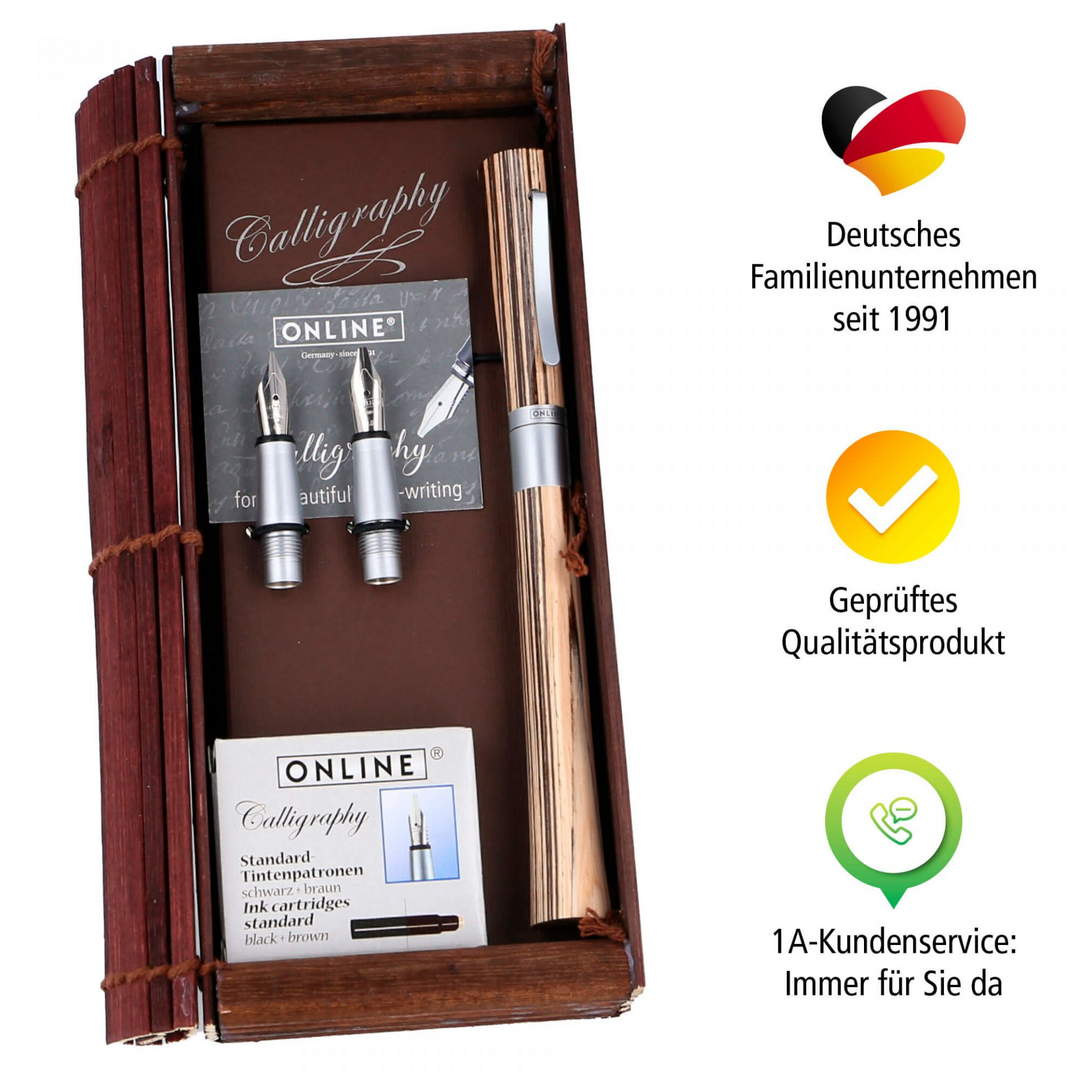 Online Newood Calligraphy Pen - Bamboo Brown Chrome Trim Fountain Pen (3 in 1) - KSGILLS.com | The Writing Instruments Expert