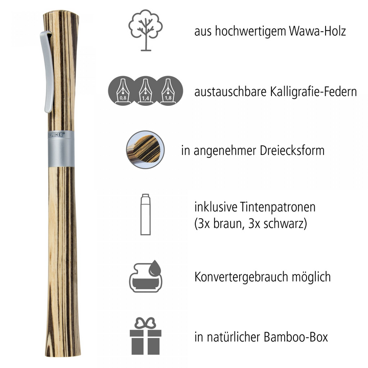 Online Newood Calligraphy Pen - Bamboo Brown Chrome Trim Fountain Pen (3 in 1) - KSGILLS.com | The Writing Instruments Expert