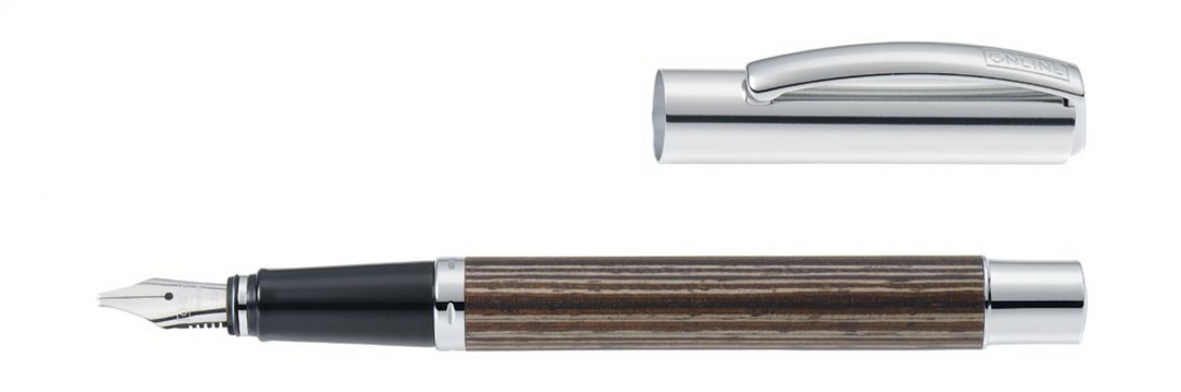 ONLINE Vision Nature Calligraphy Pen SET - WawaWood Brown Chrome Trim (3 in 1 Fountain Pen) - KSGILLS.com | The Writing Instruments Expert