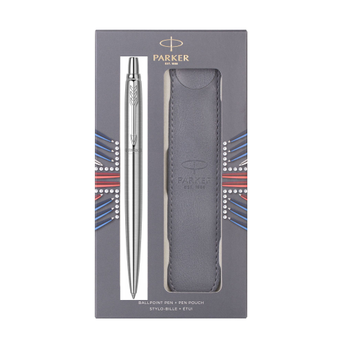 Parker Jotter SET Ballpoint Pen with Pen Pouch - Stainless Steel - KSGILLS.com | The Writing Instruments Expert