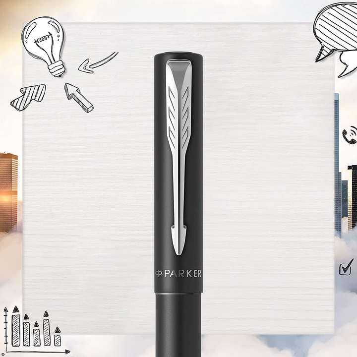 Parker Vector XL Rollerball Pen - Black Chrome Trim - Refill Black Medium - KSGILLS.com | The Writing Instruments Expert