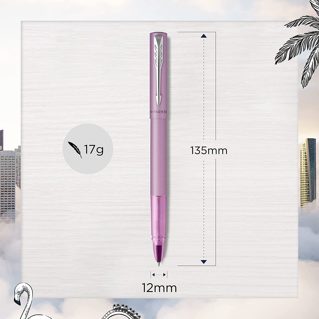 Parker Vector XL Rollerball Pen - Lilac Pink Chrome Trim - Refill Black Medium - KSGILLS.com | The Writing Instruments Expert