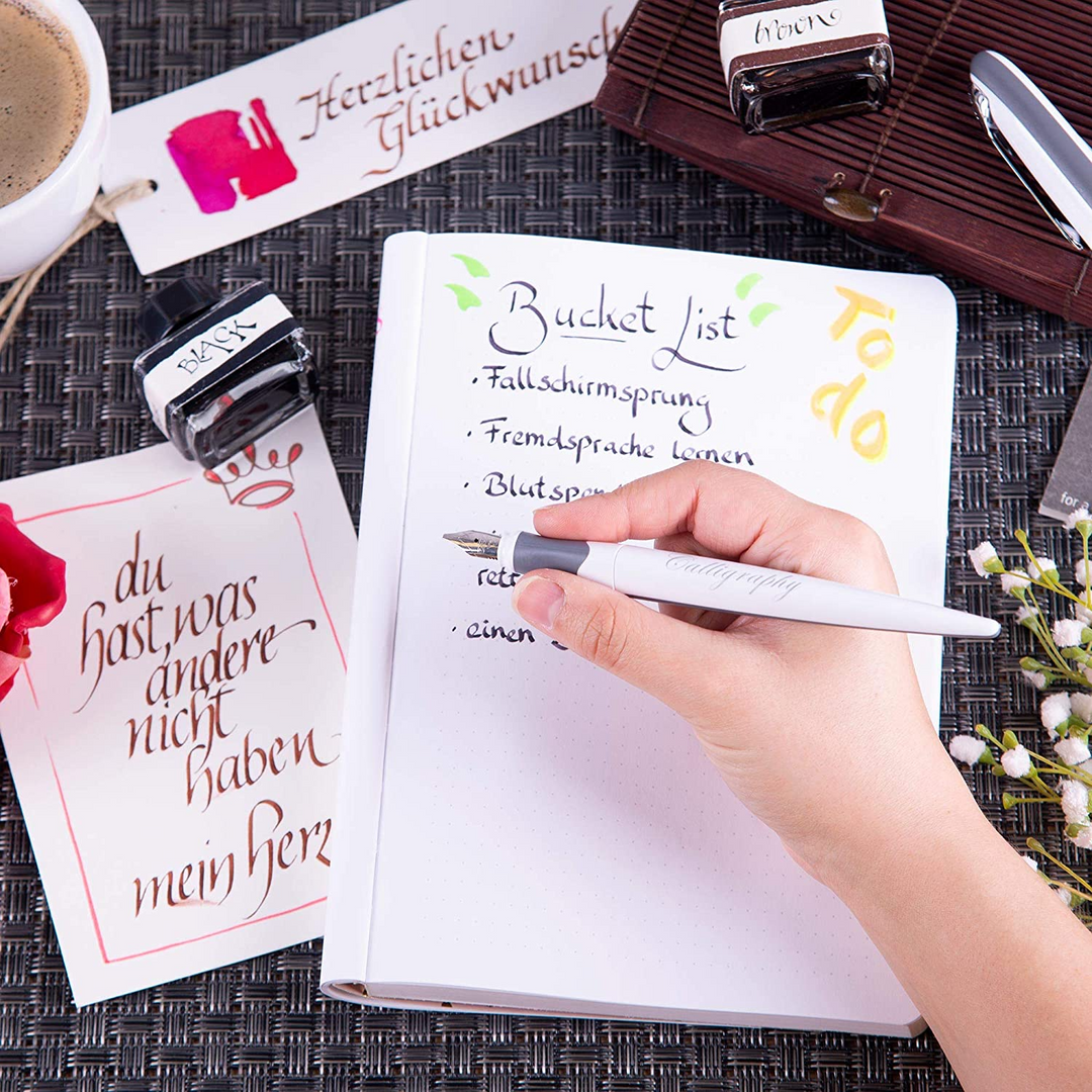 ONLINE Air Bamboo Calligraphy Pen SET - White Chrome Trim (1.4mm Fountain Pen) - KSGILLS.com | The Writing Instruments Expert