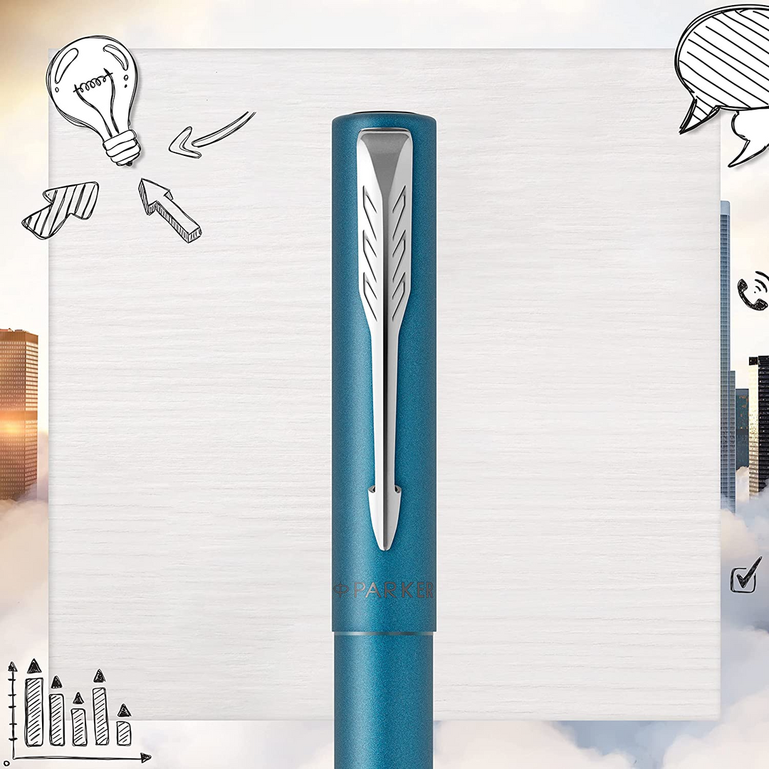 Parker Vector XL Rollerball Pen - Teal Blue Chrome Trim - Refill Black Medium - KSGILLS.com | The Writing Instruments Expert