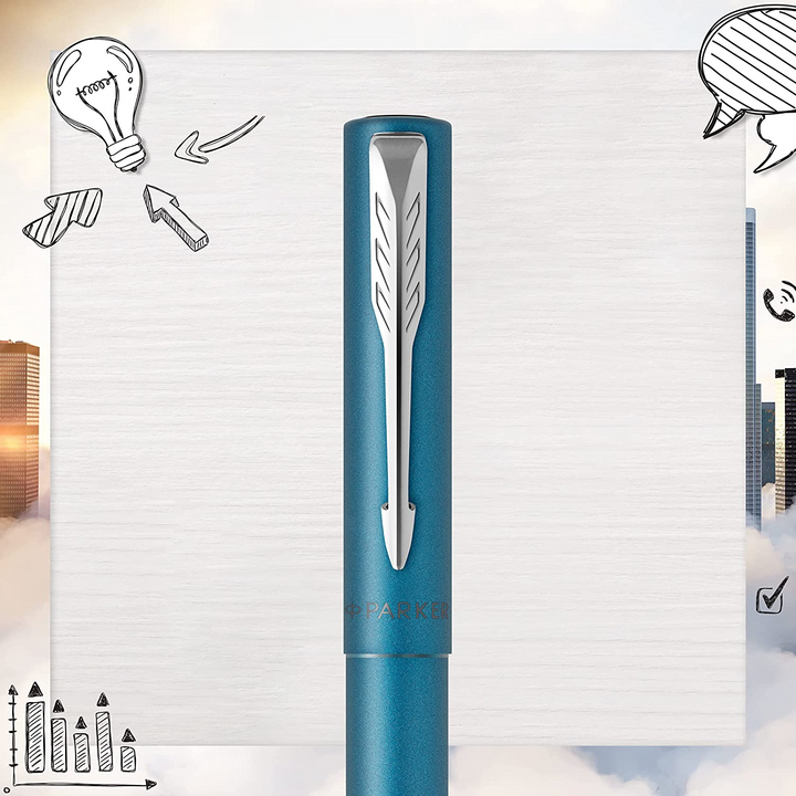 Parker Vector XL Rollerball Pen - Teal Blue Chrome Trim - Refill Black Medium - KSGILLS.com | The Writing Instruments Expert